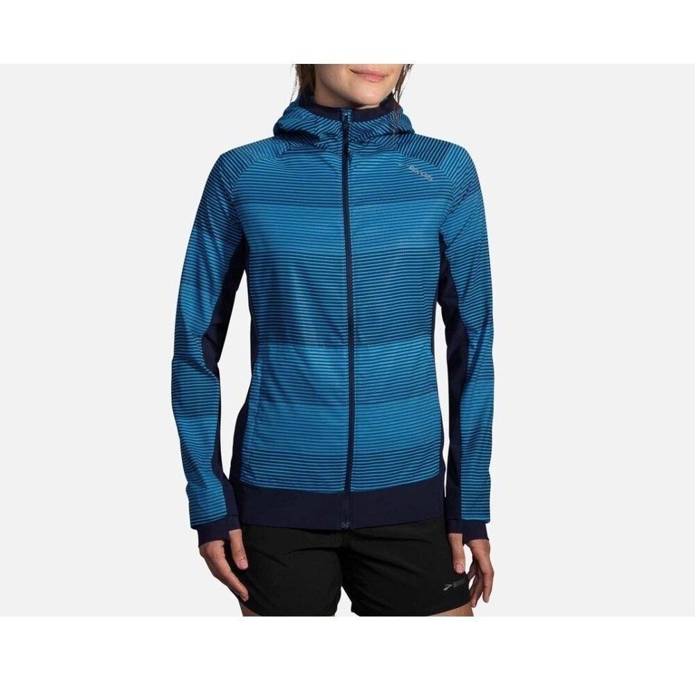 Brooks Running W Canopy Jacket Sky Hazel Navy Sz S Weatherproof Full Zip
